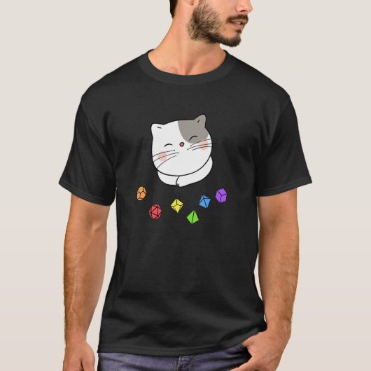 Dungeon Meowster en Nerdy Cat Polyhedral Dice Set T-shirt (Voorkant)