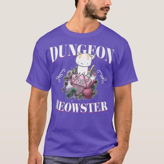 Dungeon Meowster Funny DnD Gamer Cat Lover D20 T-shirt (Voorkant)