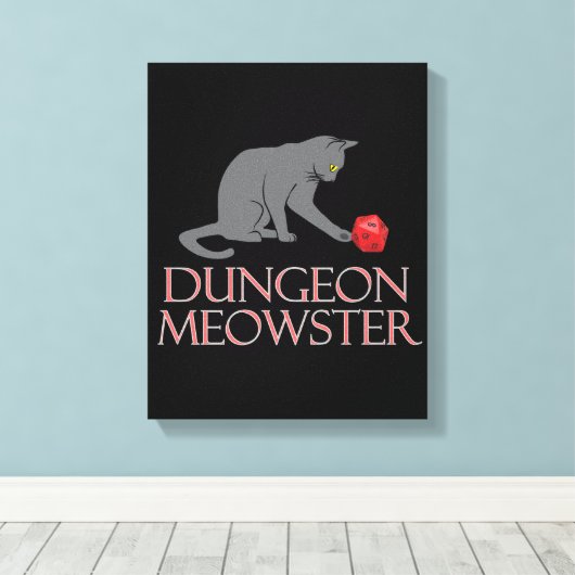 Dungeon Meowster Funny RPG Cat met Dice Canvas Afdruk (Insitu (Houten vloer))