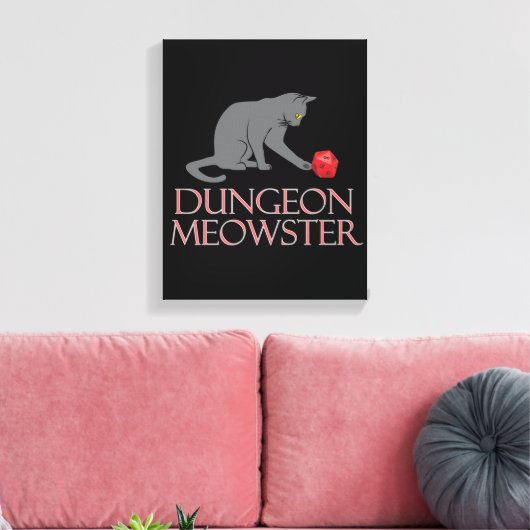 Dungeon Meowster Funny RPG Cat met Dice Canvas Afdruk (Insitu (Woonkamer))