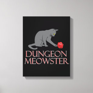 Dungeon Meowster Funny RPG Cat met Dice Canvas Afdruk