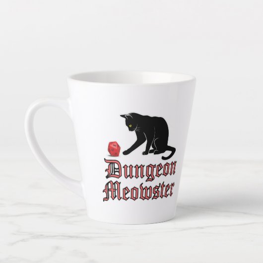 Dungeon Meowster Funny RPG Cat met Dice Latte Mok (Links)
