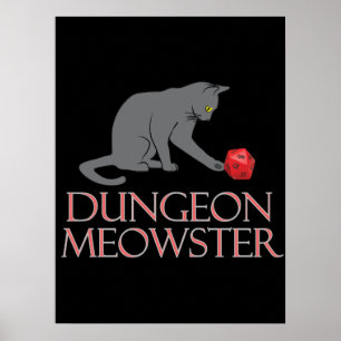 Dungeon Meowster Funny RPG Cat met Dice Poster