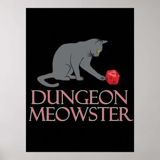 Dungeon Meowster Funny RPG Cat met Dice Poster (Voorkant)