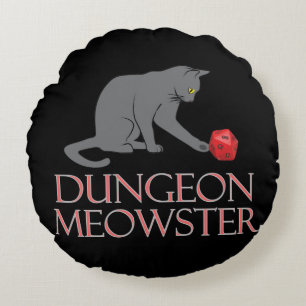 Dungeon Meowster Funny RPG Cat met Dice Rond Kussen