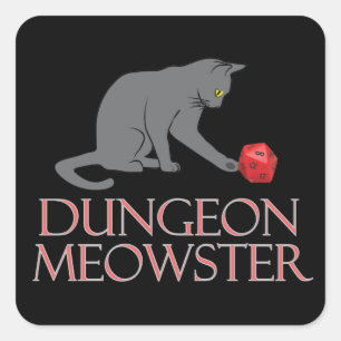 Dungeon Meowster Funny RPG Cat met Dice Vierkante Sticker