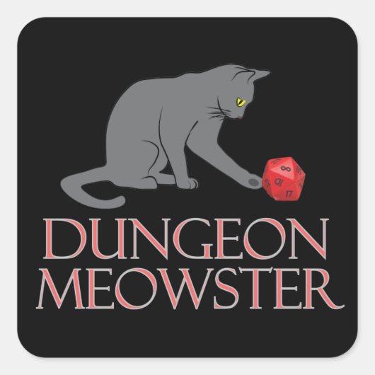 Dungeon Meowster Funny RPG Cat met Dice Vierkante Sticker (Voorkant)