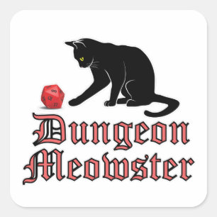 Dungeon Meowster Funny RPG Cat met Dice Vierkante Sticker
