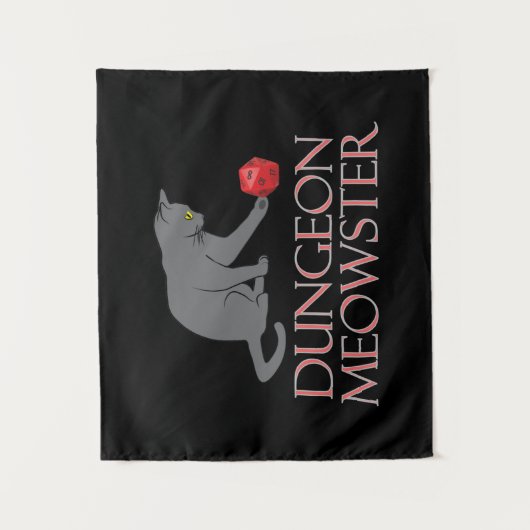 Dungeon Meowster Funny RPG Cat met Dice Wandkleed (Voorkant)
