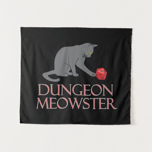 Dungeon Meowster Funny RPG Cat met Dice Wandkleed (Voorkant (horizontaal))