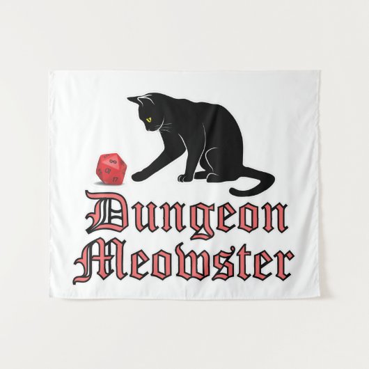 Dungeon Meowster Funny RPG Cat met Dice Wandkleed (Voorkant (horizontaal))