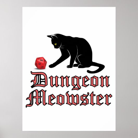 Dungeon Meowster Funny RPG Cat with Dice Poster (Voorkant)