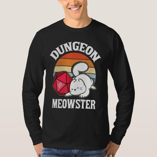 Dungeon Meowster Nerdy D20 Dice Nerd Kitten Cat Rp T-shirt (Voorkant)