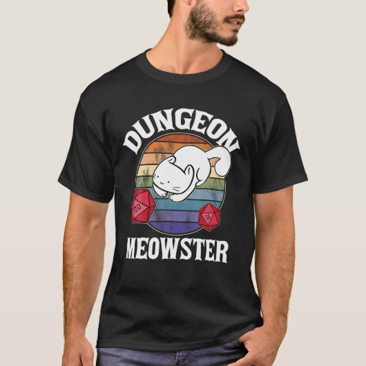 Dungeon Meowster Nerdy D20 Dice Nerd Kitten Cat RP T-shirt (Voorkant)