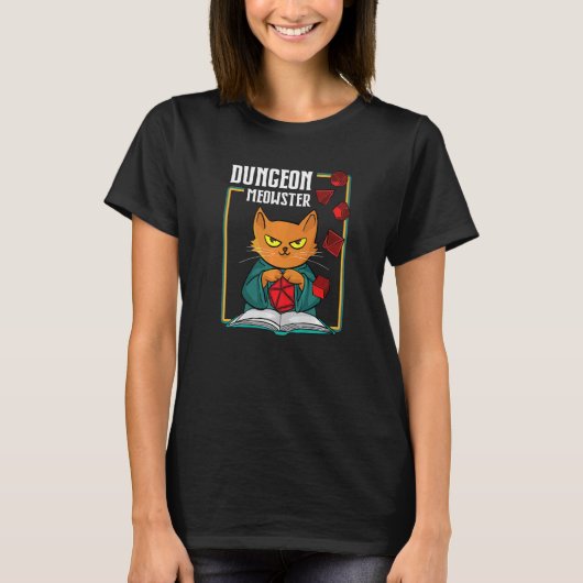 Dungeon Meowster RPG Tabletop Gaming DM Role Playe T-shirt (Voorkant)