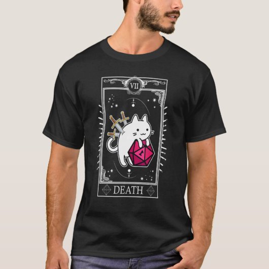 Dungeon Tarot Kaart Kat Dice D20 T-shirt (Voorkant)