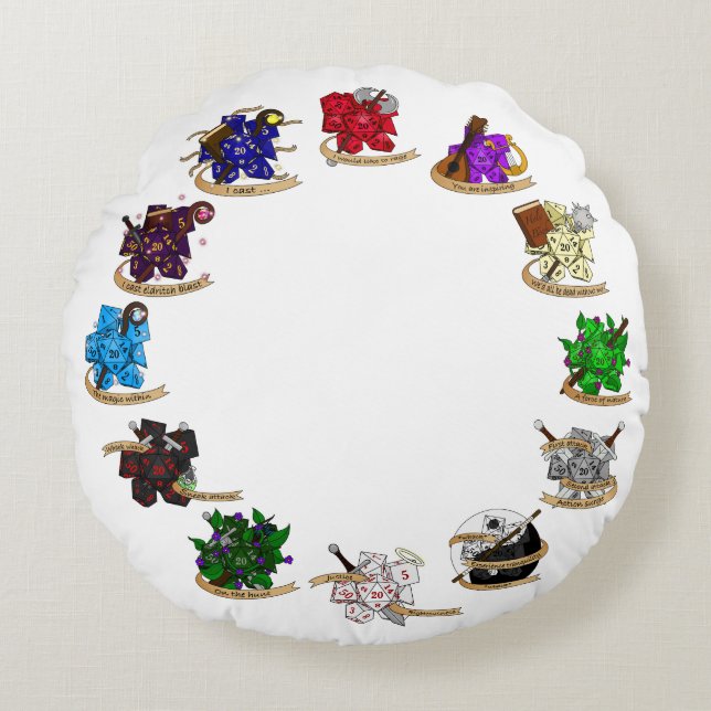 Dungeons and Dragons Class Dice Design Rond Kussen (Voorkant)