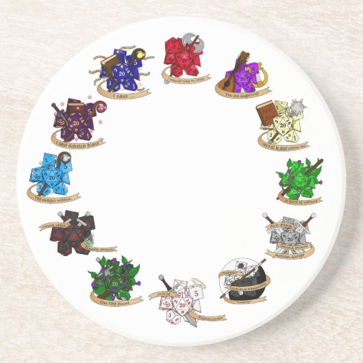 Dungeons and Dragons Class Dice Design Zandsteen Onderzetter (Voorkant)