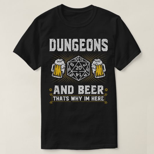 Dungeons Bier Grappige RPG Dice Roleplaying T-shirt (Design voorkant)