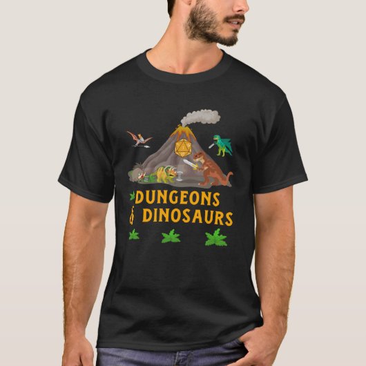 Dungeons + Dinosaurs Role Playing  Tabletop Fantas T-shirt (Voorkant)
