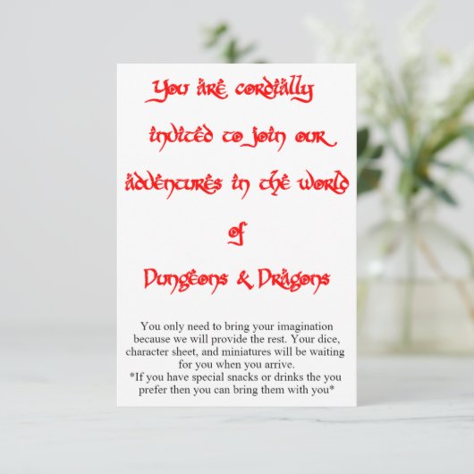 Dungeons & Dragons spel uitnodiging 2 zijdig (Staand voorkant)