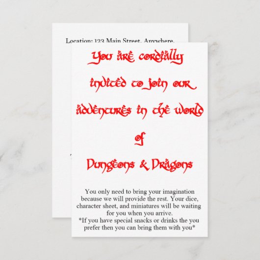 Dungeons & Dragons spel uitnodiging 2 zijdig (Voorkant / Achterkant)