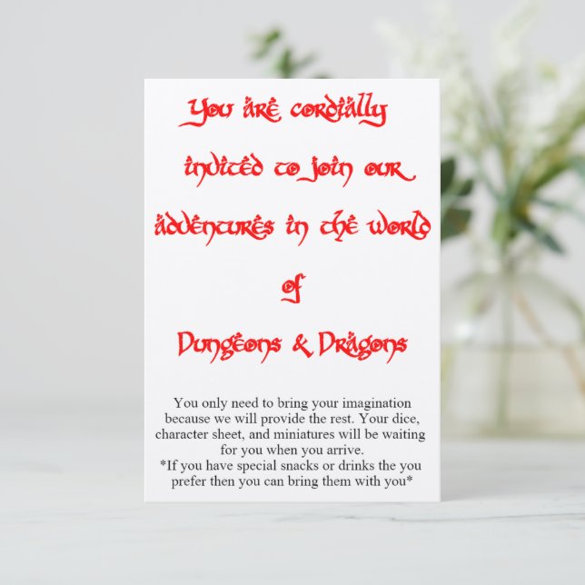 Dungeons & Dragons spel uitnodiging 2 zijdig (Staand voorkant)
