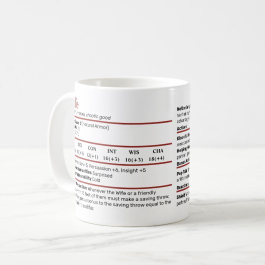 Dungeons & Dragons Wife Stat Block Mok (Voorkant links)