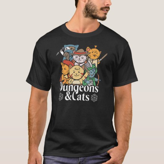 Dungeons en Cats L Funny Rpg Tabletop Game Parody T-shirt (Voorkant)