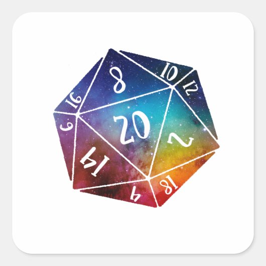 Dungeons en Dragons, D20 Vierkante Sticker (Voorkant)