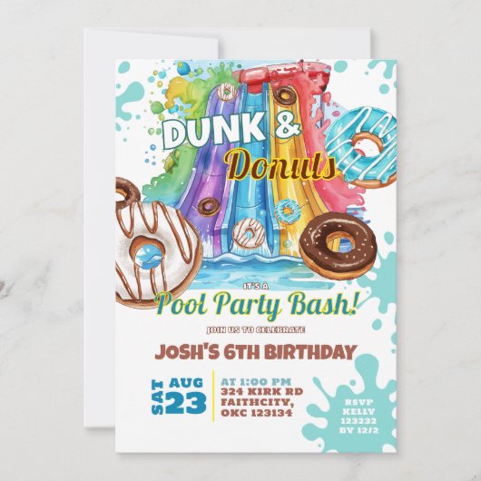Dunk and Donut Waterslide Pool Party Verjaardag Kaart (Voorkant)