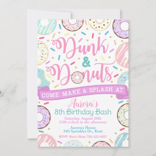 Dunk and Donuts Invitation, Pool Party Invitation Kaart (Voorkant)
