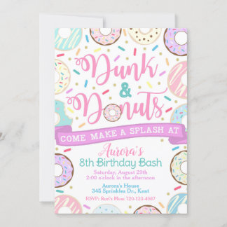 Dunk and Donuts Invitation, Pool Party Invitation Kaart
