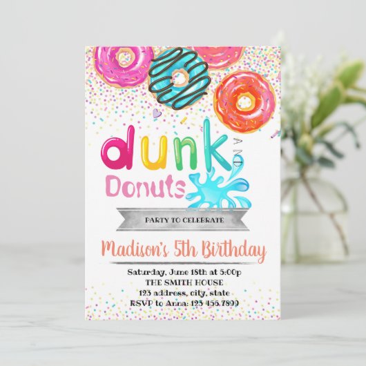 Dunk and donuts party call kaart (Staand voorkant)