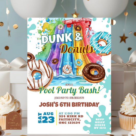 Dunk en Donut-waterglijbaan zwembadfeest verjaarda Kaart