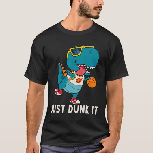 Dunk it Fun Dinosaur Bysketbyll League Slam D T-shirt (Voorkant)
