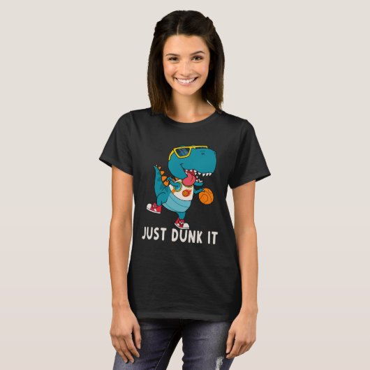 Dunk it Fun Dinosaur Bysketbyll League Slam D T-shirt (Voorkant volledig)