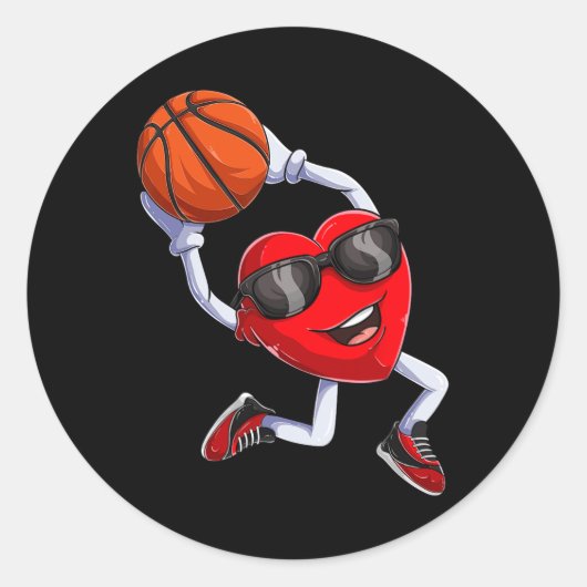 Dunking Heart Basketbal Ronde Sticker (Voorkant)