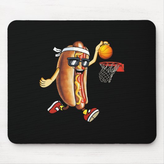 Dunking Hotdog In Brood Roll Spelen Basketbal SP Muismat (Voorkant)