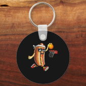 Dunking Hotdog In Brood Roll Spelen Basketbal SP Sleutelhanger (Voorkant)