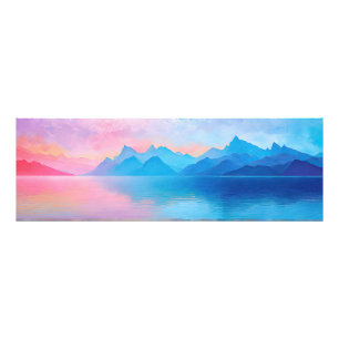 "Dunlach" Breed roze en blauw landschap Zeegezicht Foto Afdruk