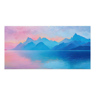 "Dunlach" Breed roze en blauw landschap Zeegezicht Perfect Poster