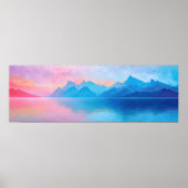 "Dunlach" Breed roze en blauw landschap Zeegezicht Poster (Voorkant)