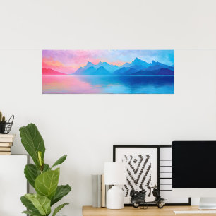 “Dunlach” Breed roze en blauwe landschap zeelandsc Poster