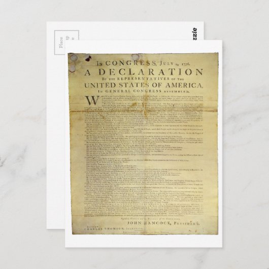 Dunlap Broadside Declaration of Independence 1774 Briefkaart (Voorkant / Achterkant)
