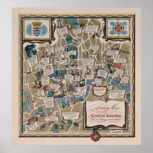 Dunlop map - Literary Landmarks of Central London Poster (Voorkant)
