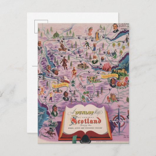 Dunlop Map of Central Scotland Briefkaart (Voorkant / Achterkant)