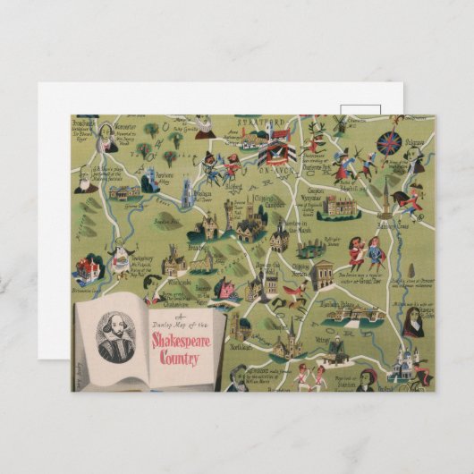 Dunlop Map of Shakespeare Country, Engeland Briefkaart (Voorkant / Achterkant)