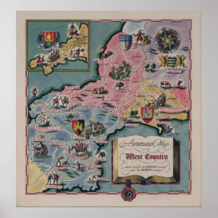 Dunlop Map of the West Country, England Poster