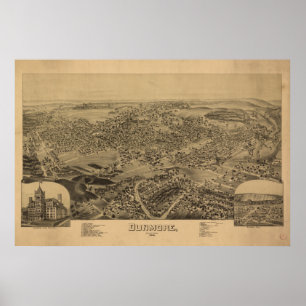 Dunmore Pennsylvania 1892 Antiek Panoramic Map Poster